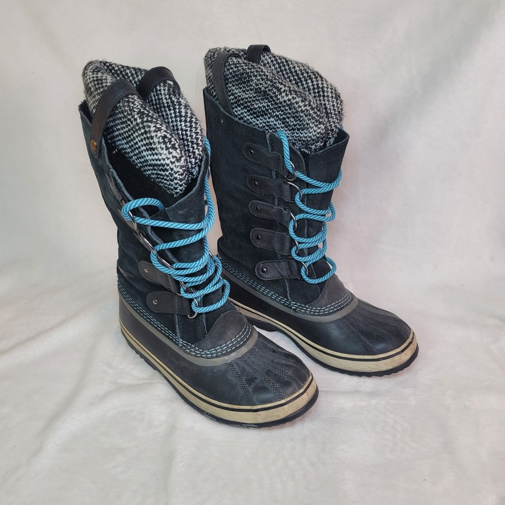 Sorel Boots Womens Waterproof Boots 8 Joan of Arctic Knit Black Tall Gorpcore - Picture 1 of 8